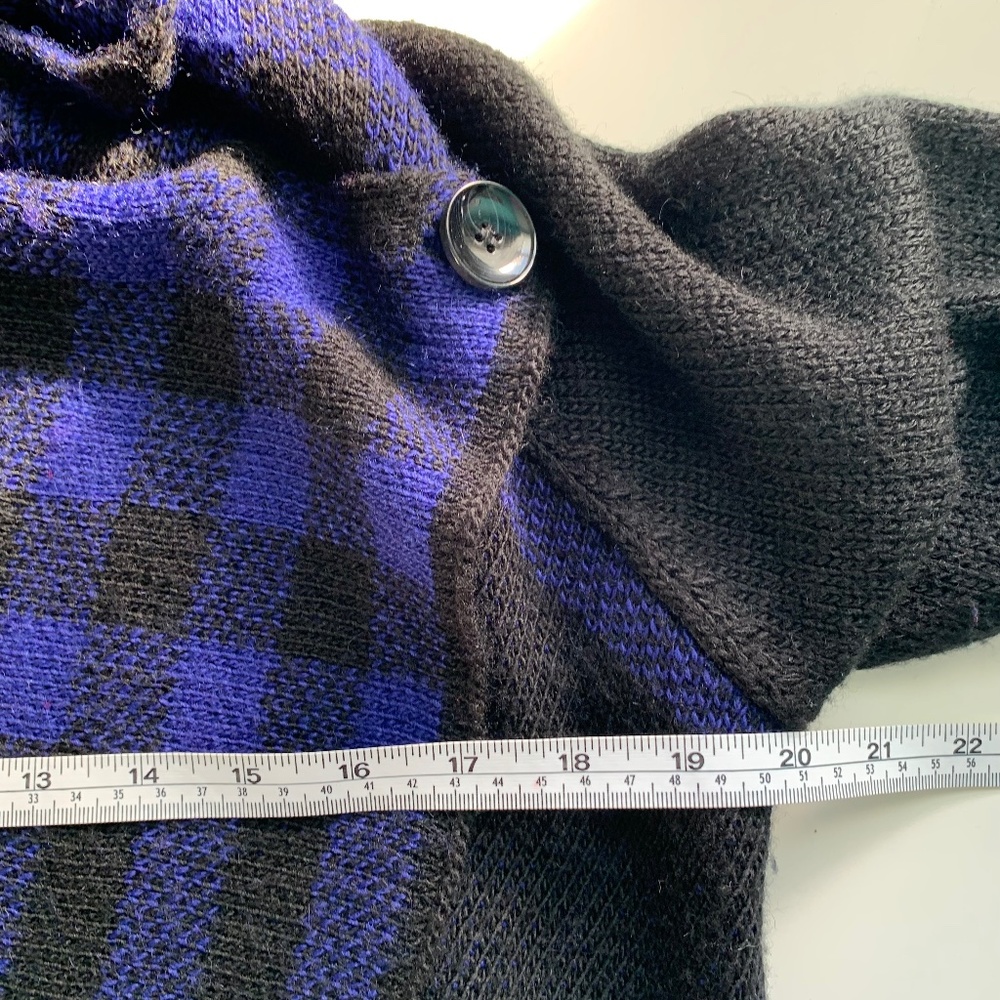 Dex Blue & Black Asymmetrical Button Cardigan – Artsy Boho Cozy Winter Knit L - Picture 11 of 13